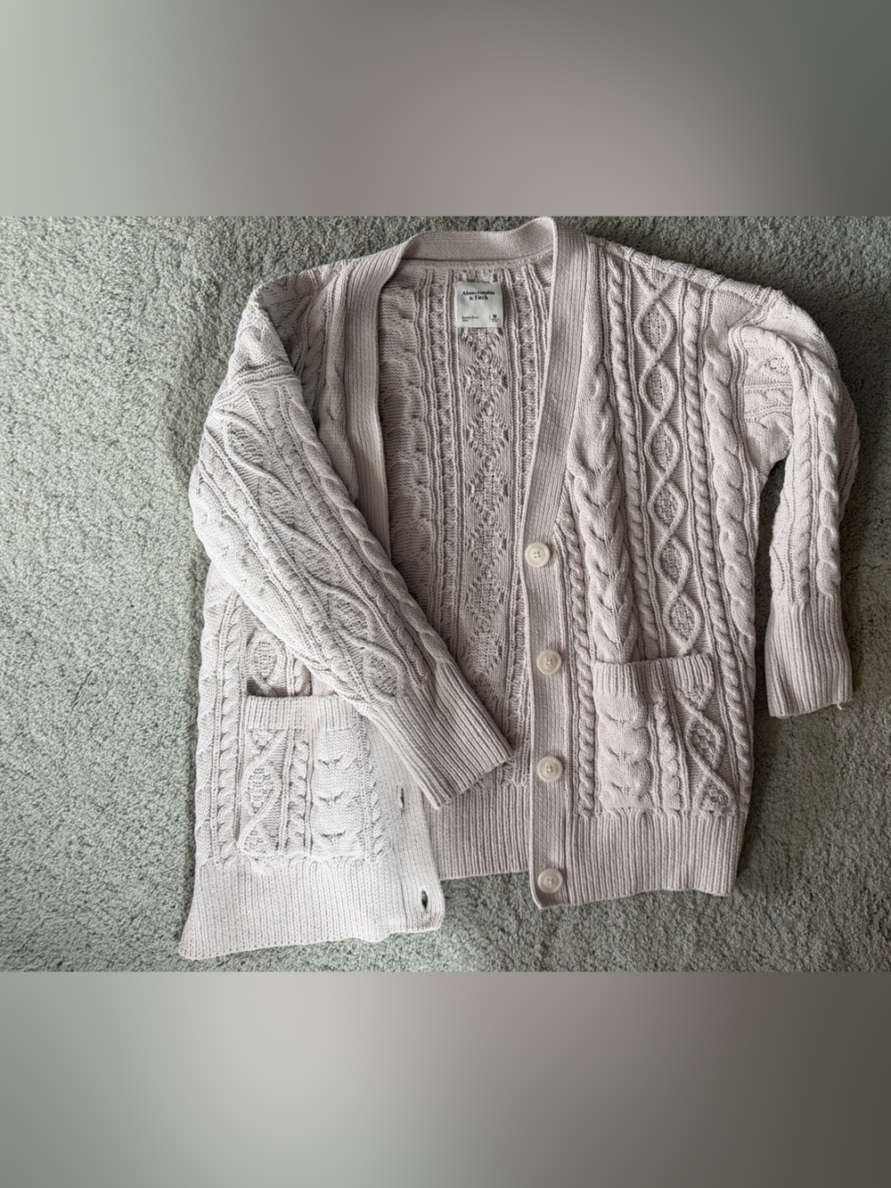 Abercrombie & Fitch Cream Cable Knit Button Cardigan